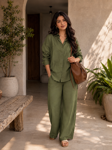 Women's Solid Cotton Co-Ord Set