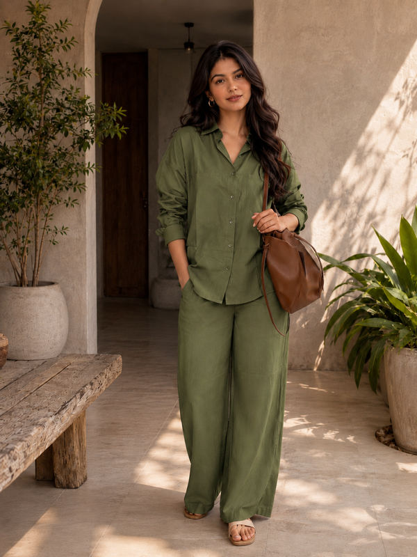 Women's Solid Cotton Co-Ord Set