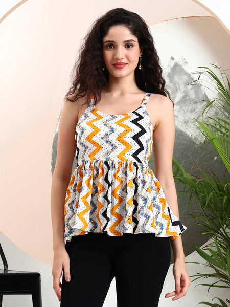 Istyle Can Mustard Striped Sweetheart Neck Shoulder Straps Sleeveless Regular Fit Top Istyle Can