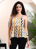 Istyle Can Mustard Striped Sweetheart Neck Shoulder Straps Sleeveless Regular Fit Top Istyle Can