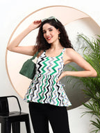 Istyle Can Green Striped Sweetheart Neck Shoulder Straps Sleeveless Regular Fit Top Istyle Can