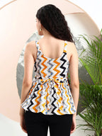 Istyle Can Mustard Striped Sweetheart Neck Shoulder Straps Sleeveless Regular Fit Top Istyle Can