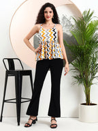 Istyle Can Mustard Striped Sweetheart Neck Shoulder Straps Sleeveless Regular Fit Top Istyle Can