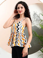 Istyle Can Mustard Striped Sweetheart Neck Shoulder Straps Sleeveless Regular Fit Top Istyle Can