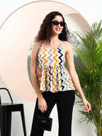 Istyle Can Mustard Striped Sweetheart Neck Shoulder Straps Sleeveless Regular Fit Top Istyle Can
