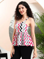 Istyle Can Pink Striped Sweetheart Neck Shoulder Straps Sleeveless Regular Fit Top Istyle Can