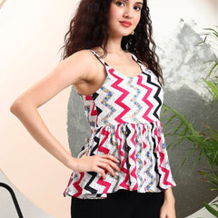 Istyle Can Pink Striped Sweetheart Neck Shoulder Straps Sleeveless Regular Fit Top Istyle Can