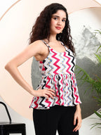 Istyle Can Pink Striped Sweetheart Neck Shoulder Straps Sleeveless Regular Fit Top Istyle Can