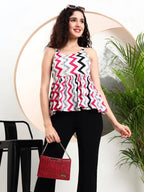 Istyle Can Pink Striped Sweetheart Neck Shoulder Straps Sleeveless Regular Fit Top Istyle Can