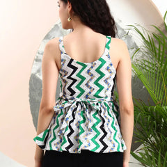 Istyle Can Green Striped Sweetheart Neck Shoulder Straps Sleeveless Regular Fit Top Istyle Can