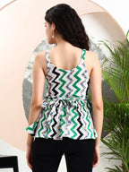 Istyle Can Green Striped Sweetheart Neck Shoulder Straps Sleeveless Regular Fit Top Istyle Can