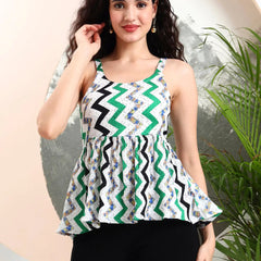 Istyle Can Green Striped Sweetheart Neck Shoulder Straps Sleeveless Regular Fit Top Istyle Can