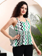 Istyle Can Green Striped Sweetheart Neck Shoulder Straps Sleeveless Regular Fit Top Istyle Can