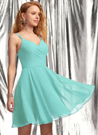 Istyle Can Solid Sky Blue A-Line V-Neck Chiffon Homecoming & Prom Party Dress Istyle Can
