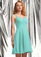 Istyle Can Solid Sky Blue A-Line V-Neck Chiffon Homecoming & Prom Party Dress Istyle Can
