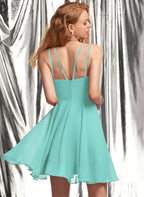 Istyle Can Solid Sky Blue A-Line V-Neck Chiffon Homecoming & Prom Party Dress Istyle Can