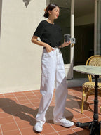 Women Korean Short Sleeve Round Neck Regular Black T Shirt