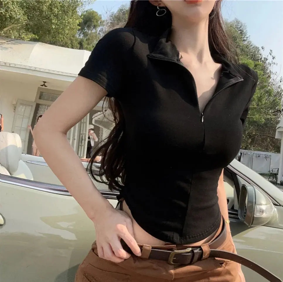 Istyle Can Polyester Women's Top Solid Short Sleeve Ribbed Asymmetric Hem Casual T-Shirt Istyle Can Main image