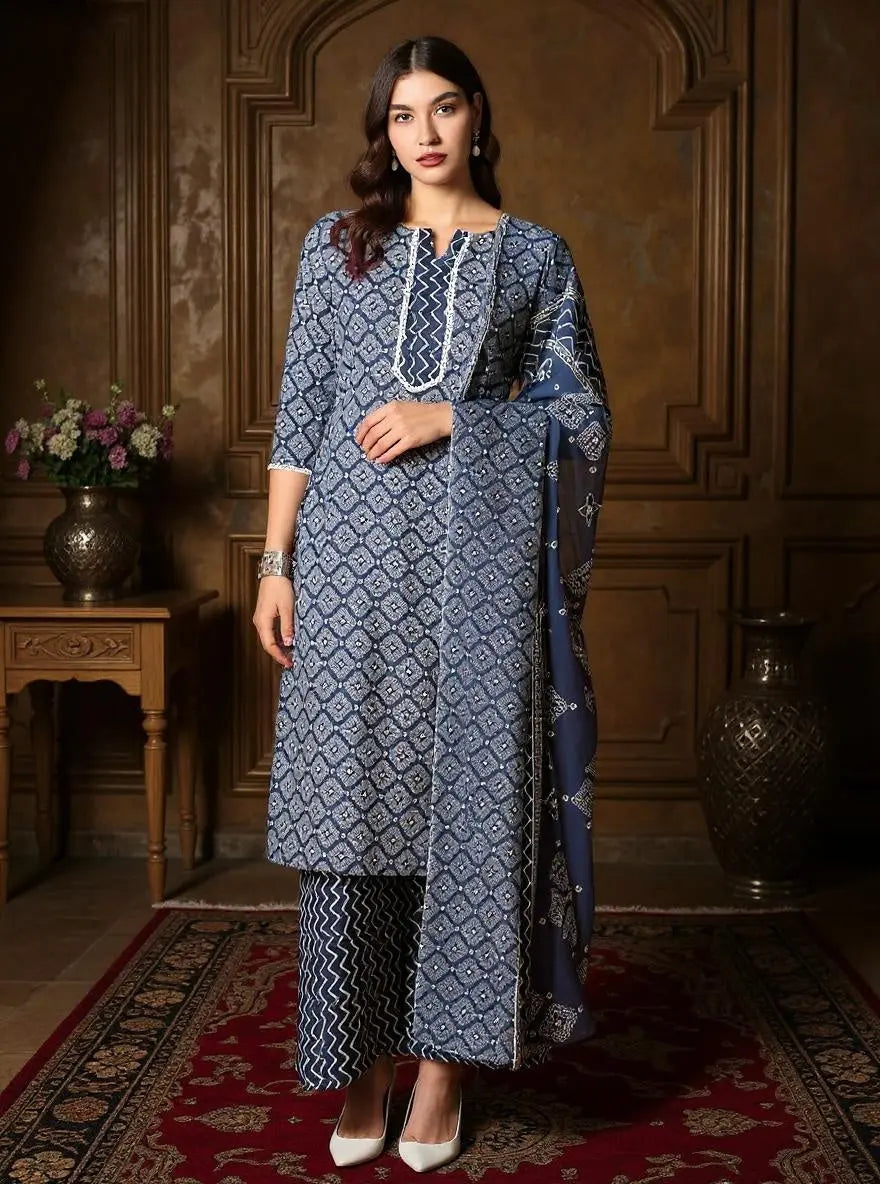 Istyle Can Cotton Printed Kurta Pant Dupatta Set for Women My Store Main image