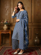 Istyle Can Cotton Printed Kurta Pant Dupatta Set for Women My Store