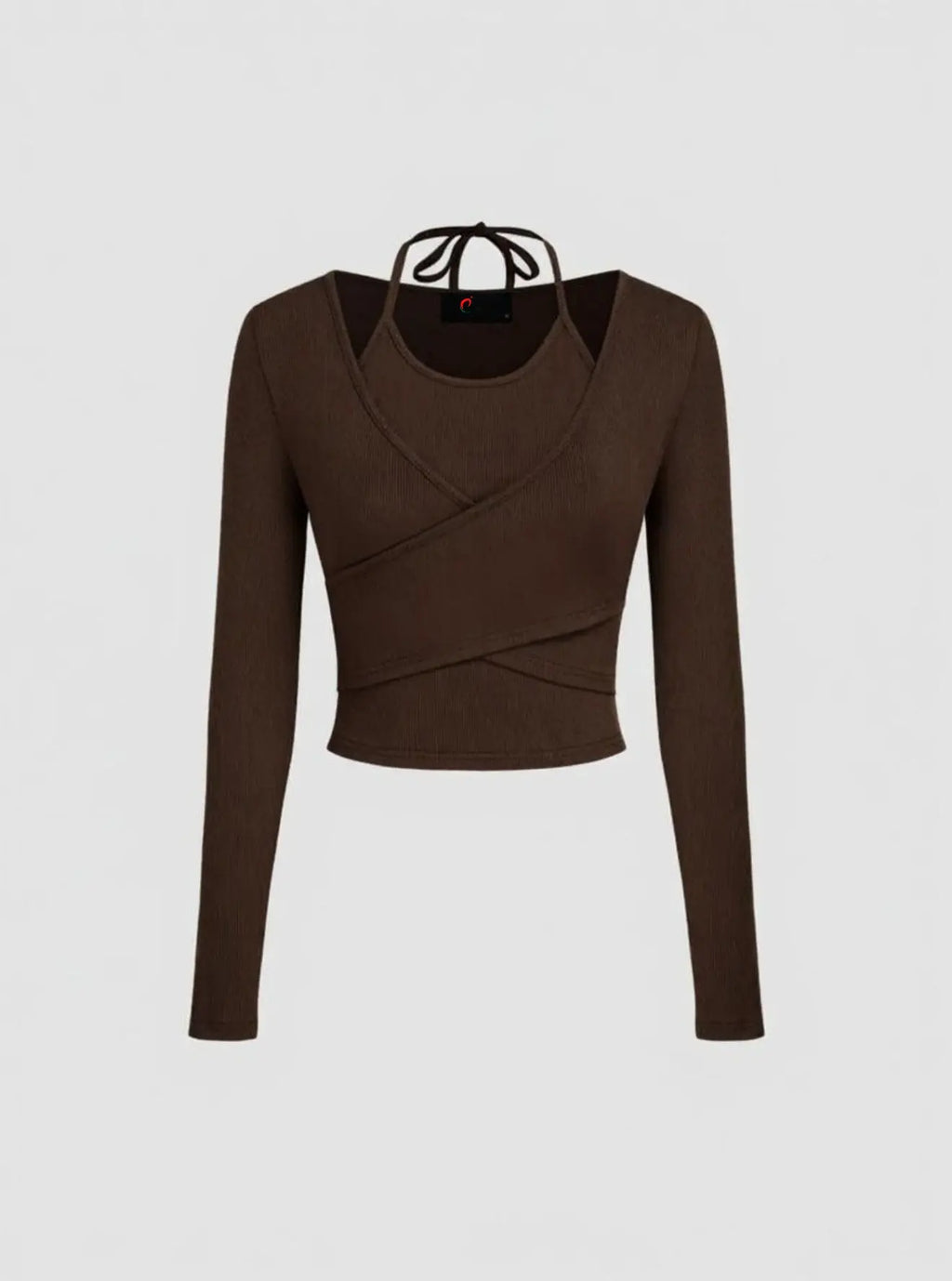 Istyle Can Brown Women’s Halter Neckline Knotted Cross-Wrap Crop Top (Copy) My Store