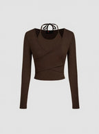 Istyle Can Brown Women’s Halter Neckline Knotted Cross-Wrap Crop Top (Copy) My Store