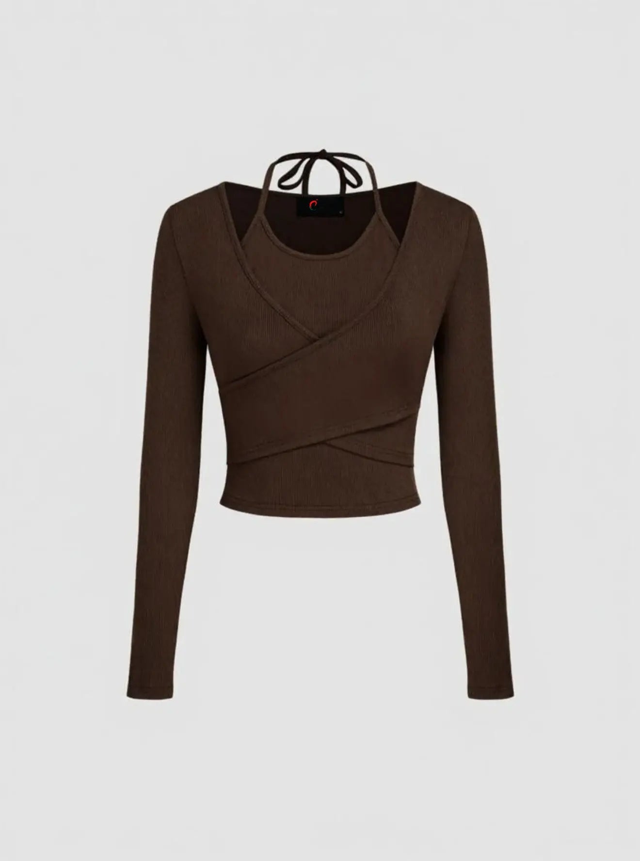 Istyle Can Brown Women’s Halter Neckline Knotted Cross-Wrap Crop Top (Copy) My Store