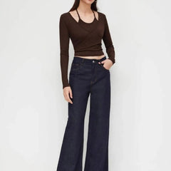 Istyle Can Brown Women’s Halter Neckline Knotted Cross-Wrap Crop Top (Copy) My Store