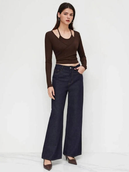 Istyle Can Brown Women’s Halter Neckline Knotted Cross-Wrap Crop Top (Copy) My Store