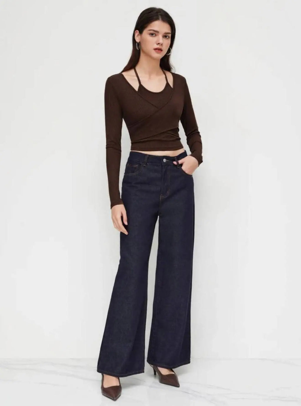 Istyle Can Brown Women’s Halter Neckline Knotted Cross-Wrap Crop Top (Copy) My Store