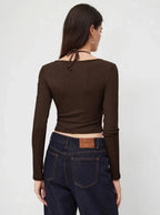 Istyle Can Brown Women’s Halter Neckline Knotted Cross-Wrap Crop Top (Copy) My Store