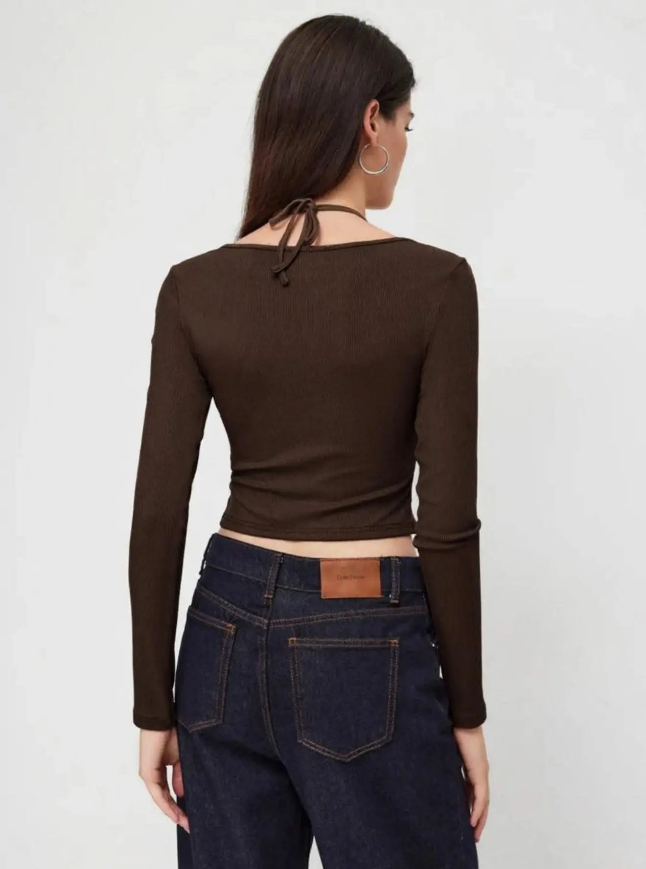 Istyle Can Brown Women’s Halter Neckline Knotted Cross-Wrap Crop Top (Copy) My Store