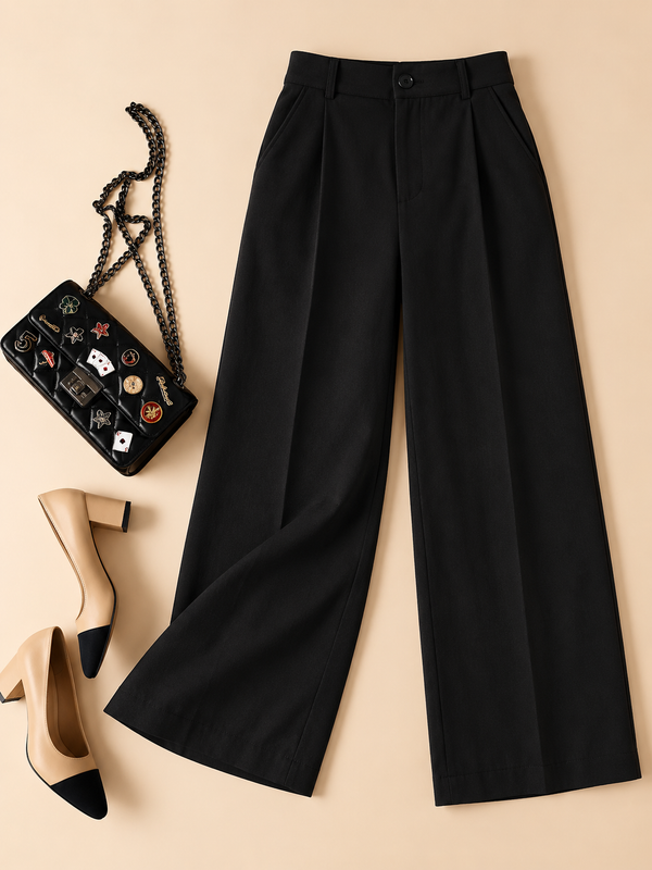 High-Waisted Wide-Leg Cotton Linen Blend Trousers – Relaxed Fit