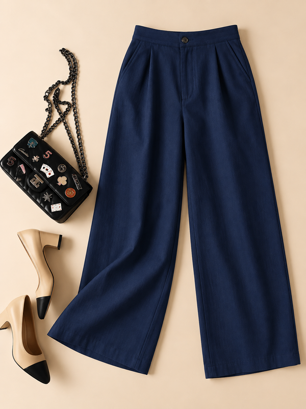 High-Waisted Wide-Leg Cotton Linen Blend Trousers – Relaxed Fit