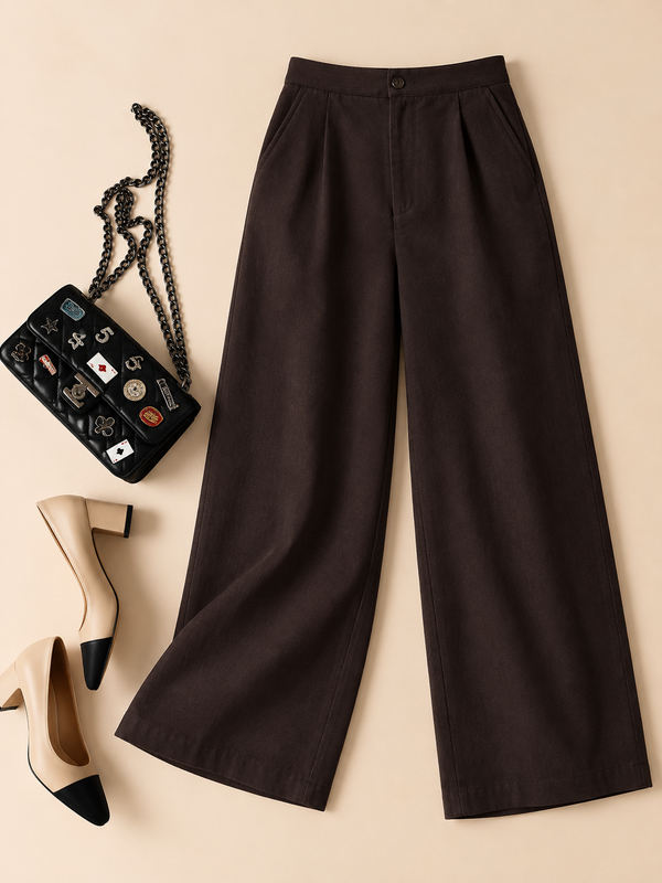 High-Waisted Wide-Leg Cotton Linen Blend Trousers – Relaxed Fit