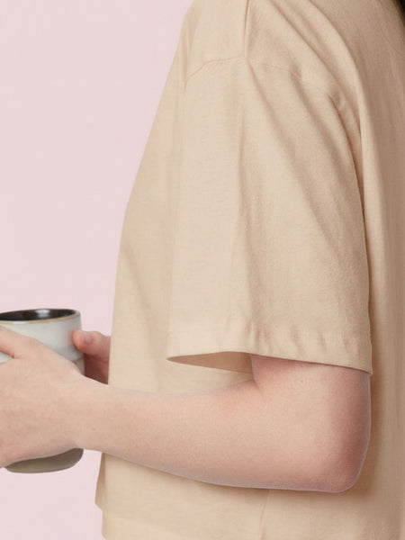 Istyle Can Beige Boxy Crop T-Shirt Model View