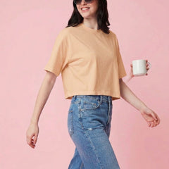 Istyle Can Beige Boxy Crop T-Shirt View 5