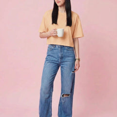 Istyle Can Beige Boxy Crop T-Shirt Lifestyle View