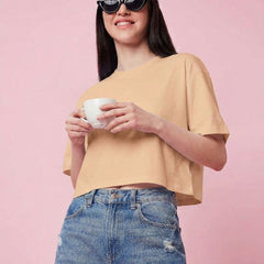 Istyle Can Beige Boxy Crop T-Shirt View 7
