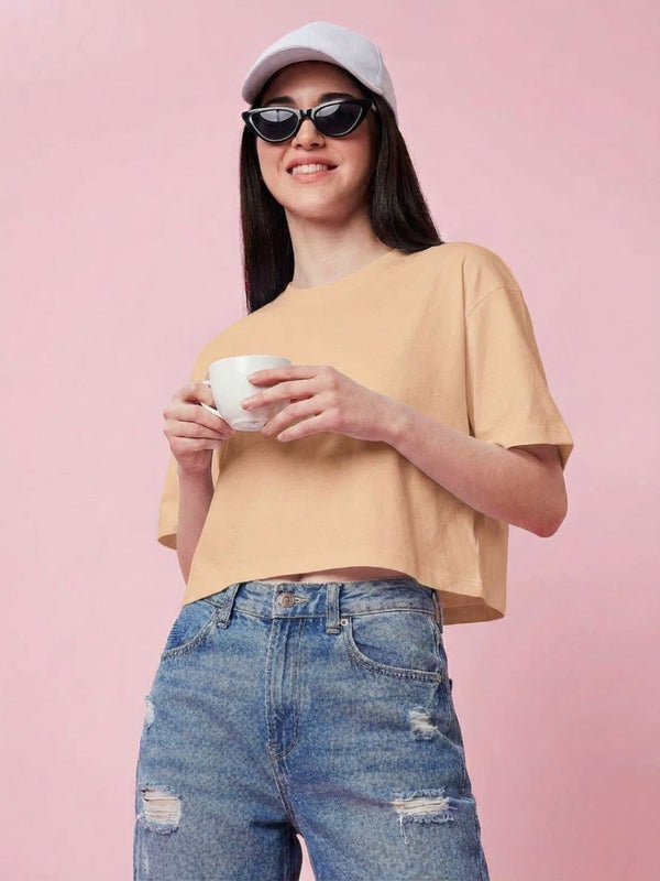 Istyle Can Beige Boxy Crop T-Shirt View 7