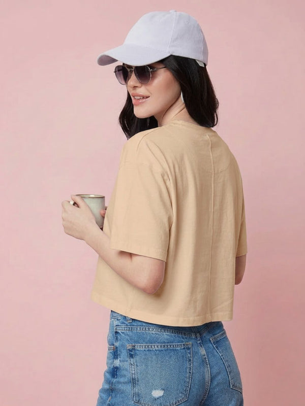 Istyle Can Beige Boxy Crop T-Shirt Back View