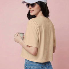 Istyle Can Beige Boxy Crop T-Shirt View 8