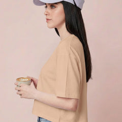 Istyle Can Beige Boxy Crop T-Shirt Full Look