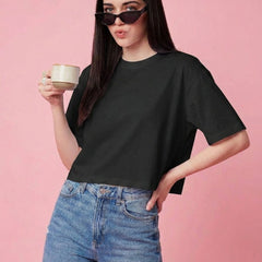 Istyle Can Black Boxy Crop T-Shirt View 4