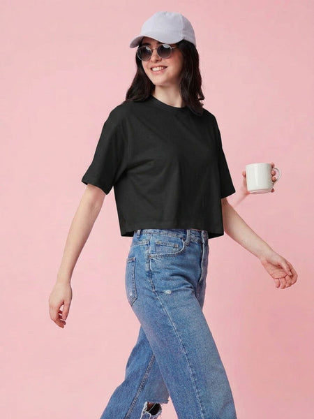 Istyle Can Black Boxy Crop T-Shirt View 5