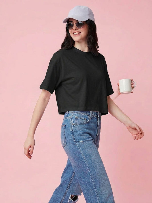 Istyle Can Black Boxy Crop T-Shirt View 5