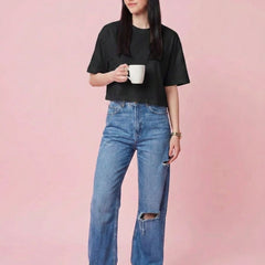 Istyle Can Black Boxy Crop T-Shirt View 7