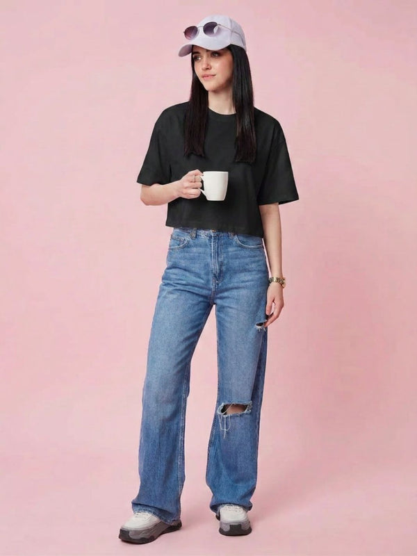 Istyle Can Black Boxy Crop T-Shirt View 7