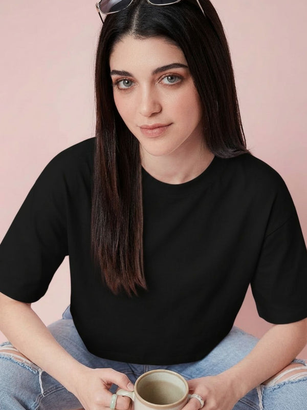 Istyle Can Black Boxy Crop T-Shirt View 8