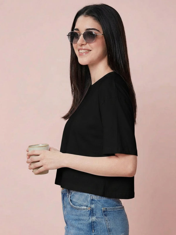 Istyle Can Black Boxy Crop T-Shirt View 9